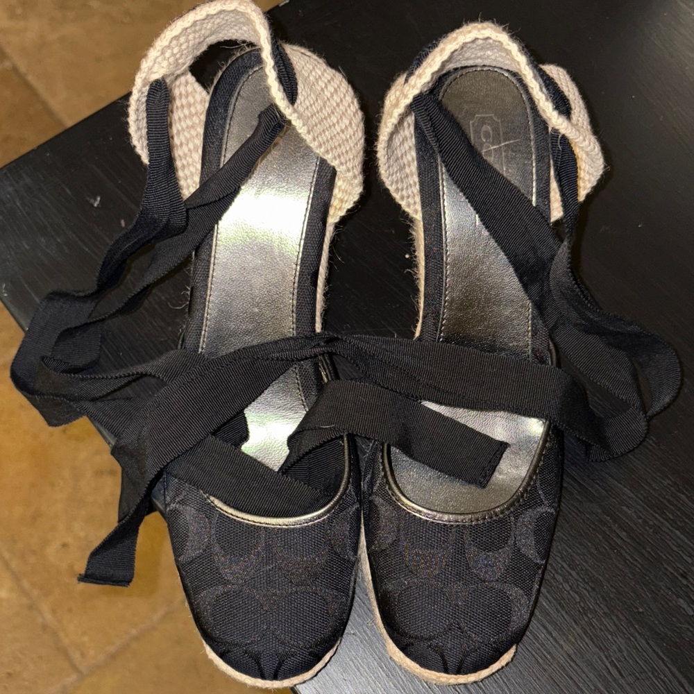 Coach Black and Tan Espadrille Shoes